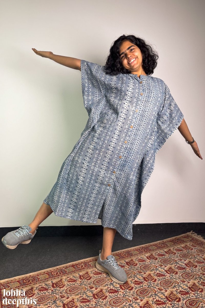 Hawa Blue Dabu Kaftan - Lobha Deepthis