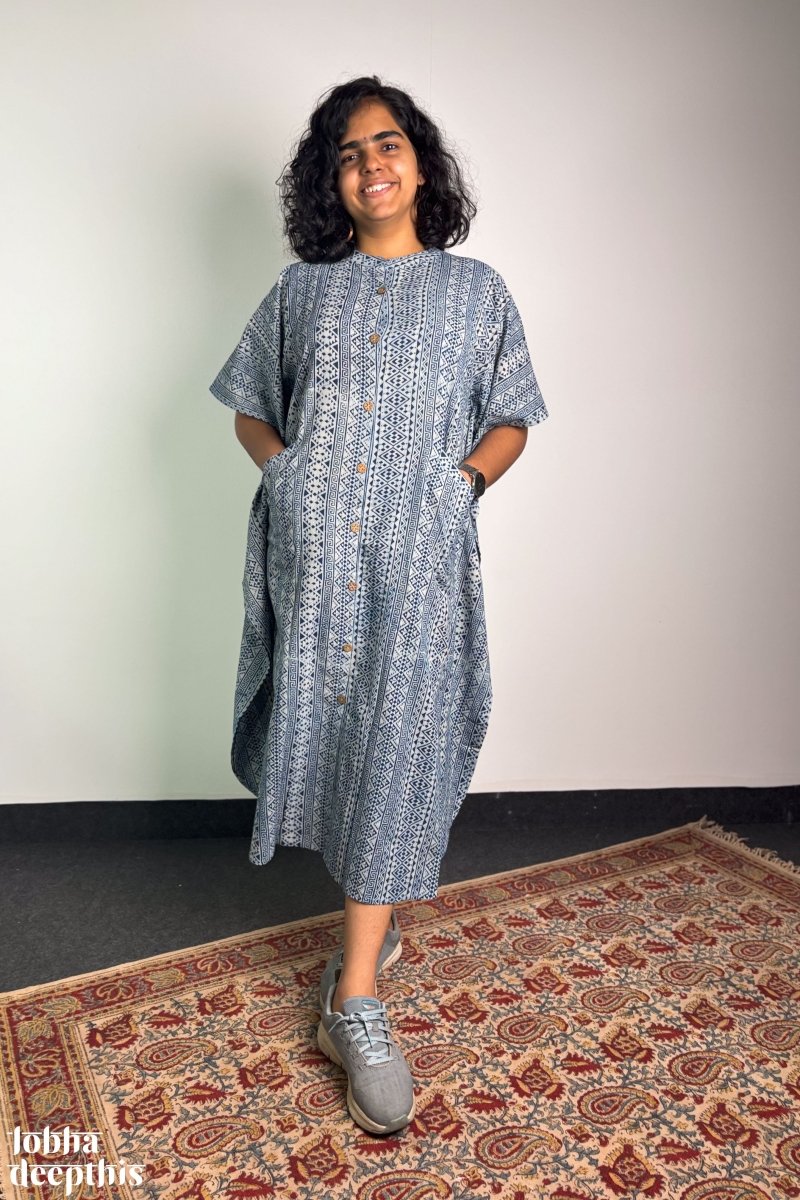 Hawa Blue Dabu Kaftan - Lobha Deepthis