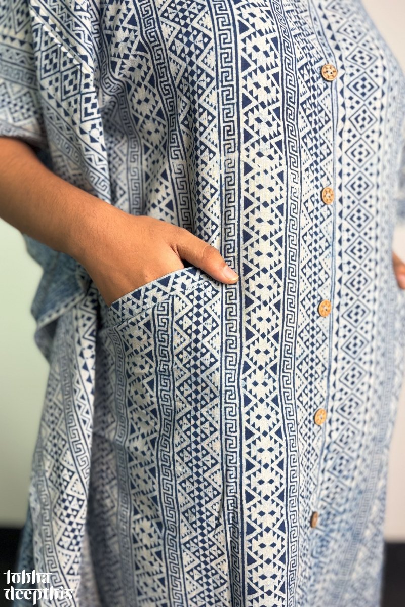 Hawa Blue Dabu Kaftan - Lobha Deepthis