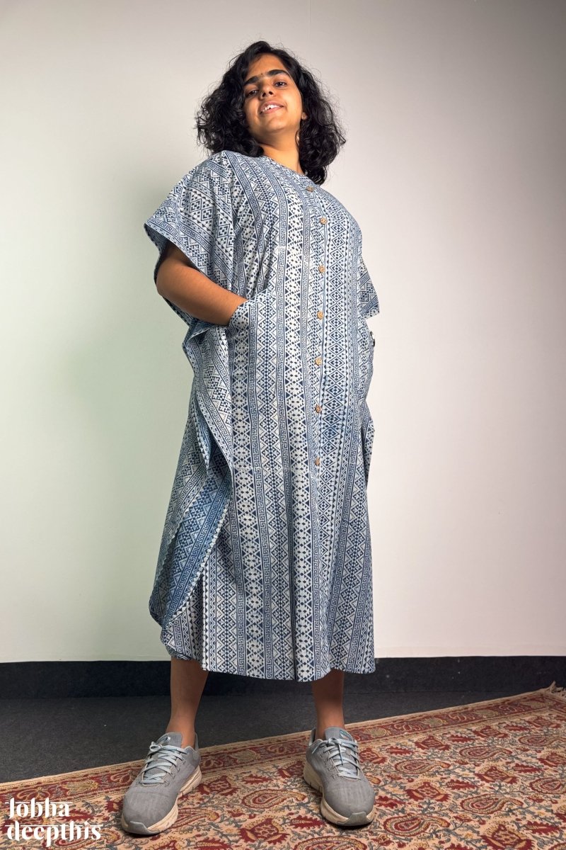 Hawa Blue Dabu Kaftan - Lobha Deepthis