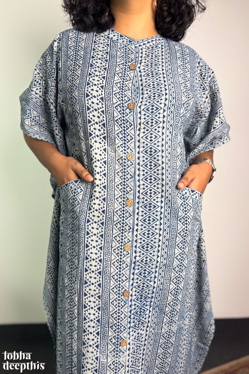 Hawa Blue Dabu Kaftan - Lobha Deepthis