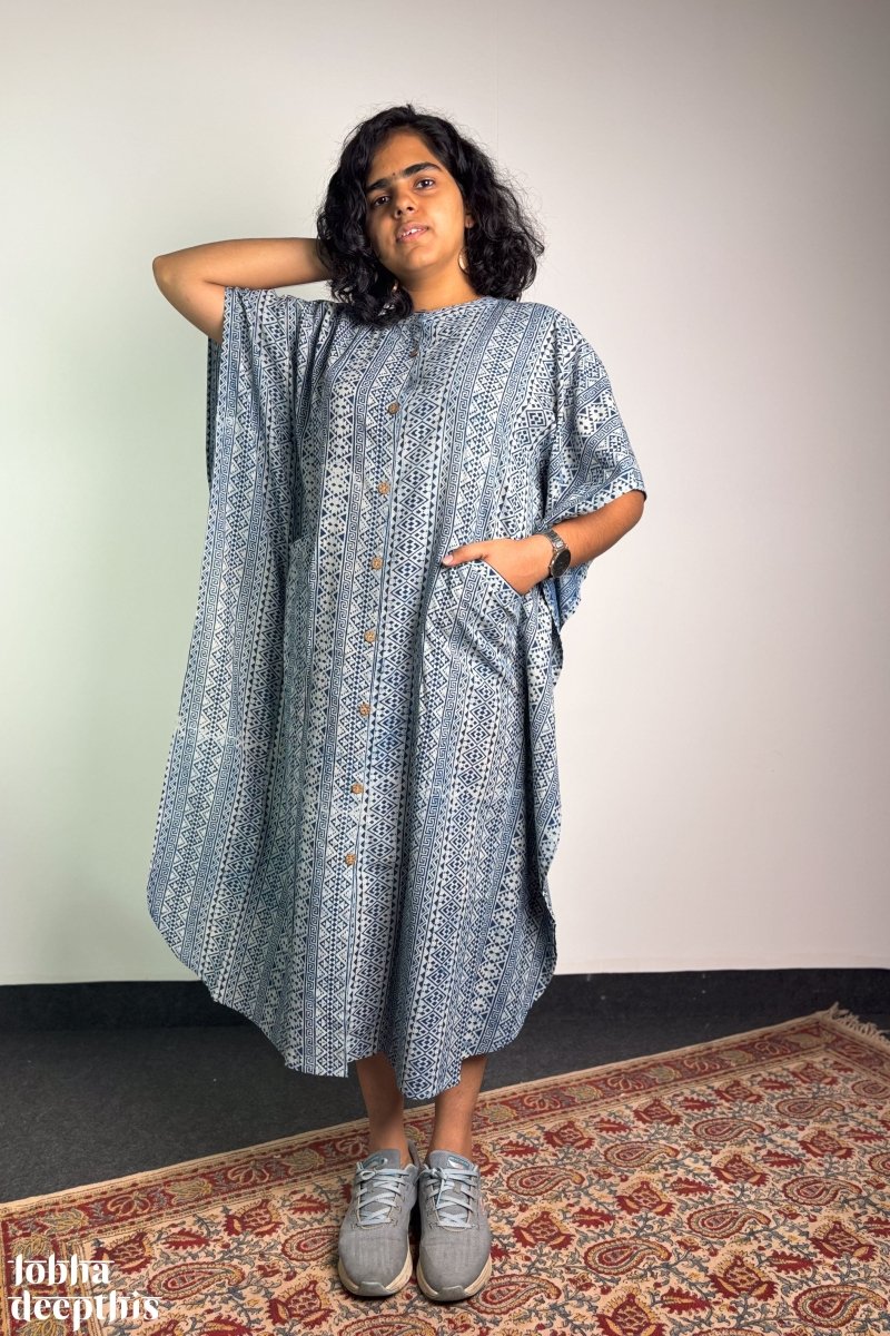 Hawa Blue Dabu Kaftan - Lobha Deepthis