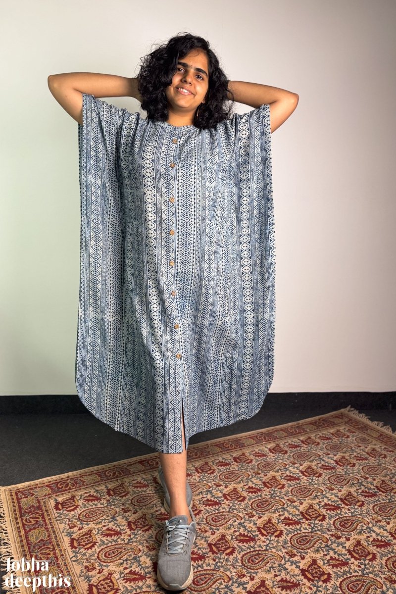 Hawa Blue Dabu Kaftan - Lobha Deepthis