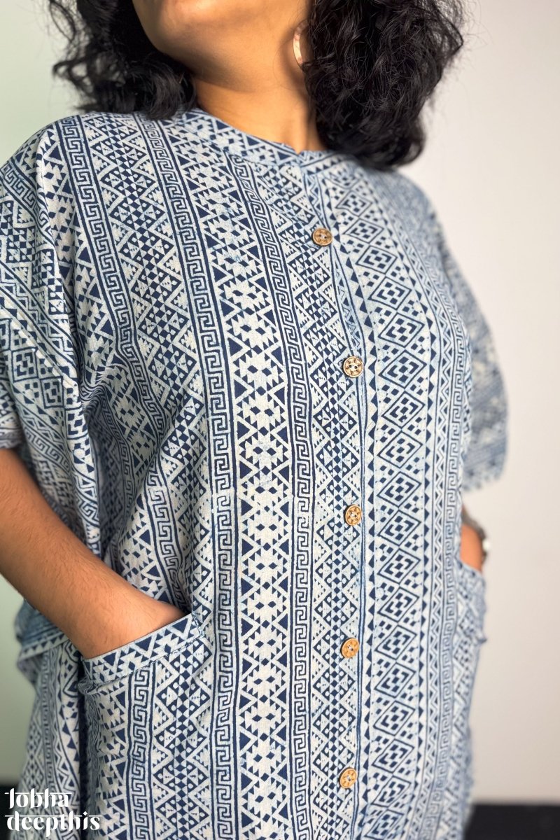 Hawa Blue Dabu Kaftan - Lobha Deepthis