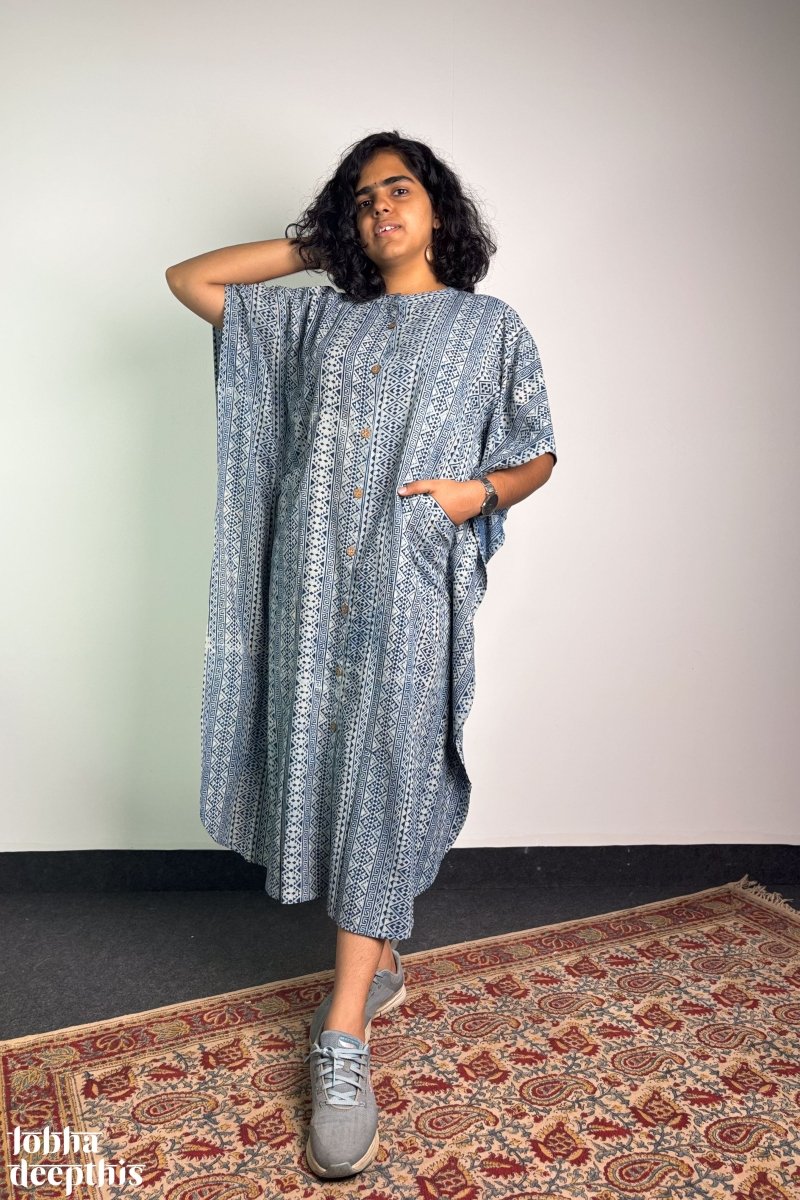 Hawa Blue Dabu Kaftan - Lobha Deepthis