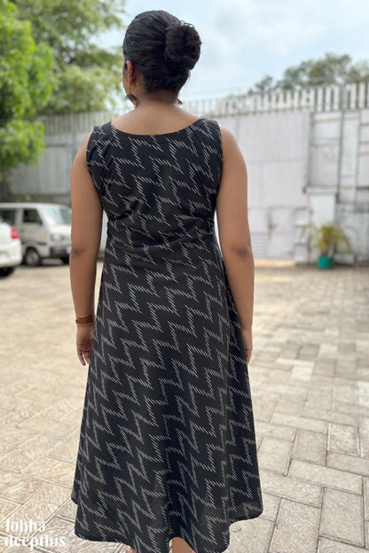 Ikkat in Black Sleeveless Dress - Lobha Deepthis