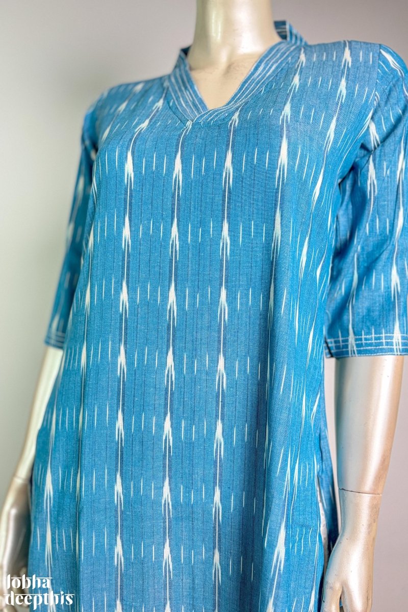 Ikkat on Sky Blue Kurta - Lobha Deepthis