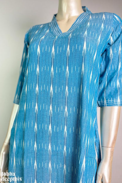 Ikkat on Sky Blue Kurta - Lobha Deepthis