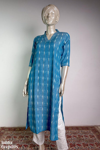 Ikkat on Sky Blue Kurta - Lobha Deepthis