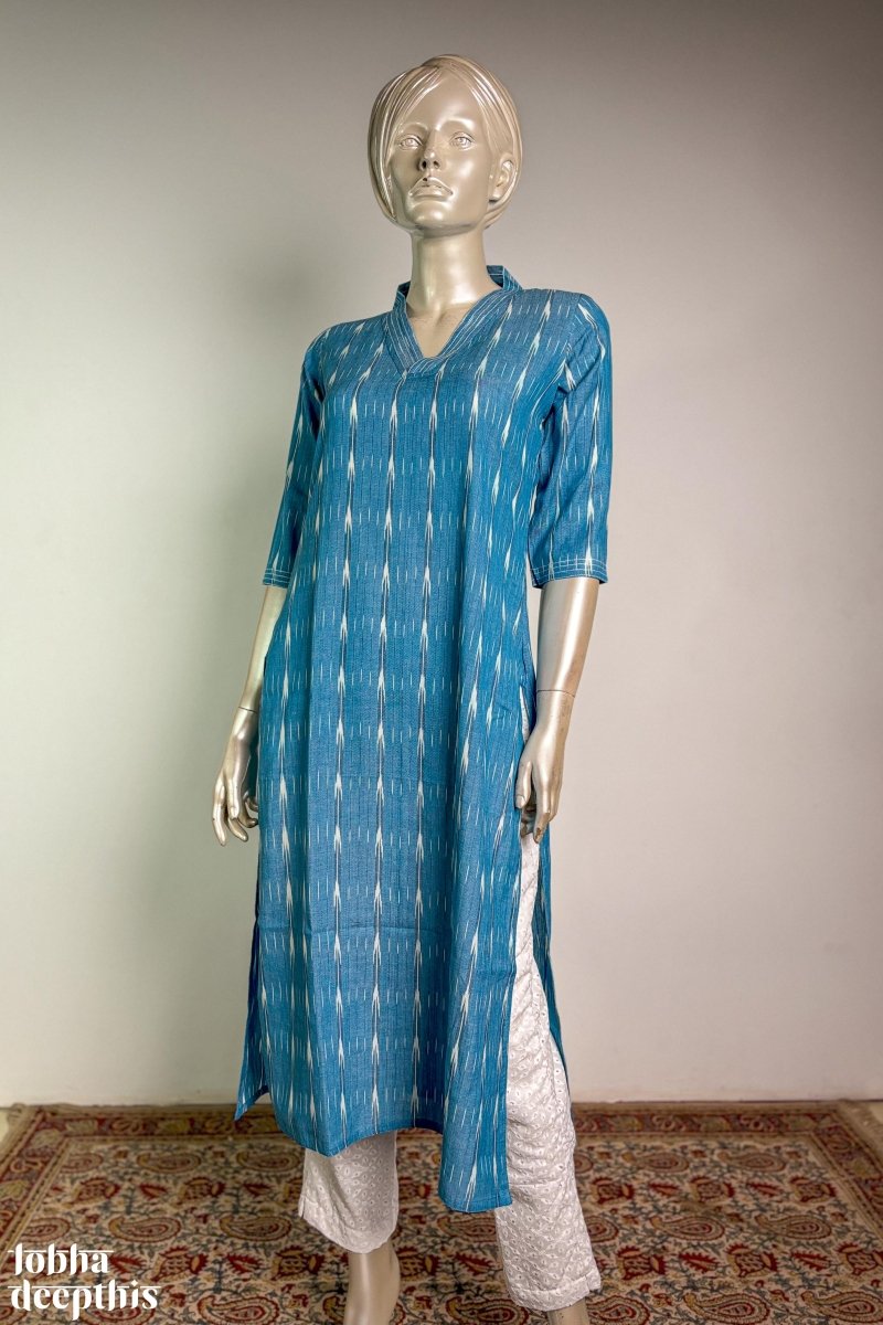 Ikkat on Sky Blue Kurta - Lobha Deepthis