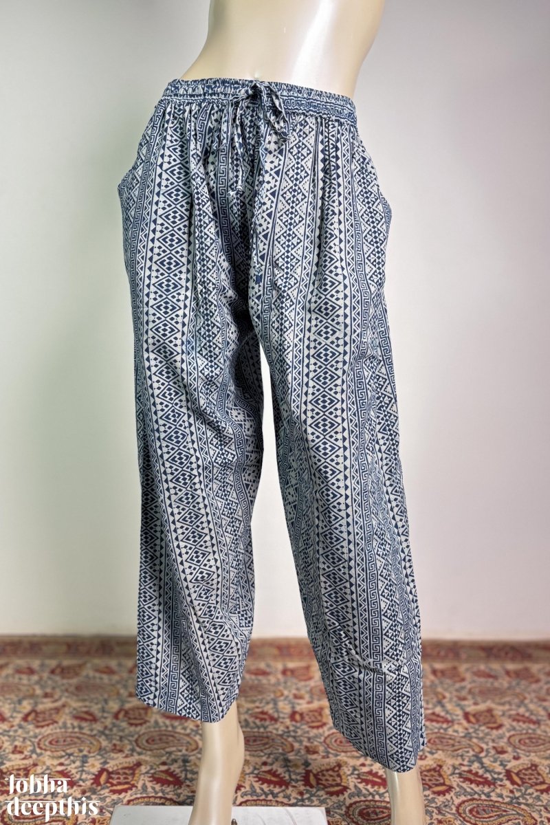 Indigo Bagru Cotton Straight Pants - Lobha Deepthis