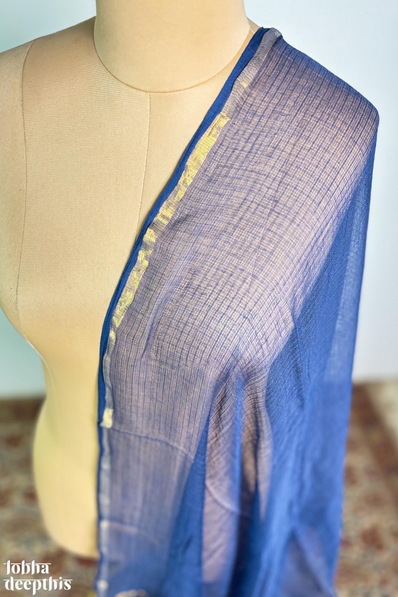 Indigo Blue Plain Kota Doria Dupatta - Lobha Deepthis