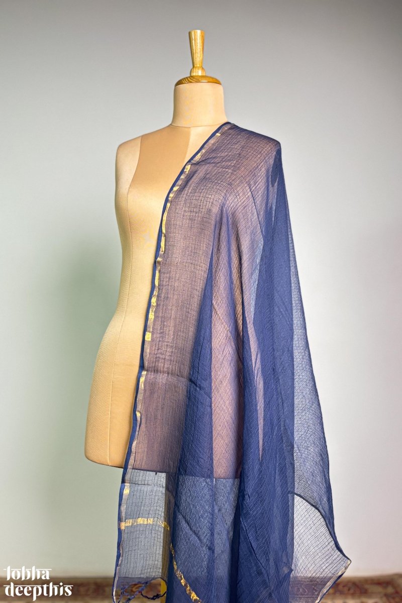 Indigo Blue Plain Kota Doria Dupatta - Lobha Deepthis