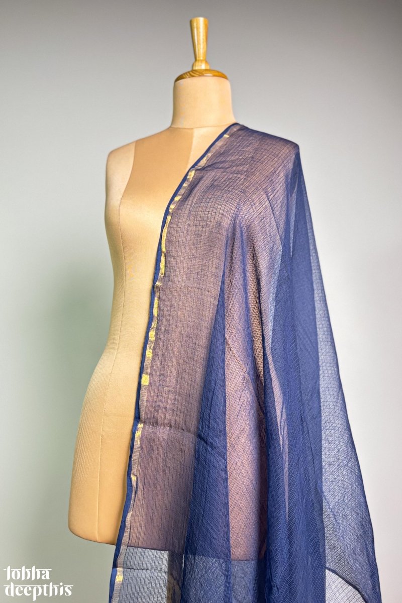 Indigo Blue Plain Kota Doria Dupatta - Lobha Deepthis