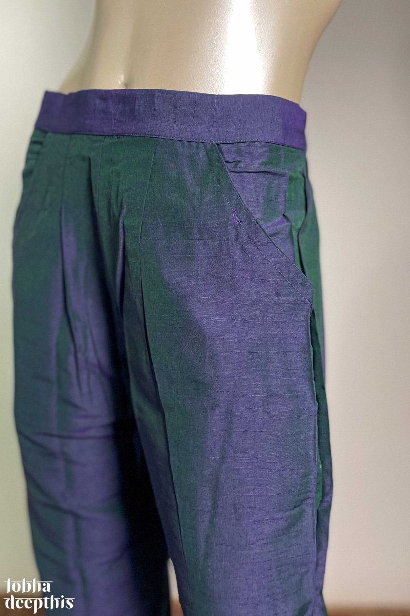 Indigo Blue Slub Silk Pencil Pants - Lobha Deepthis