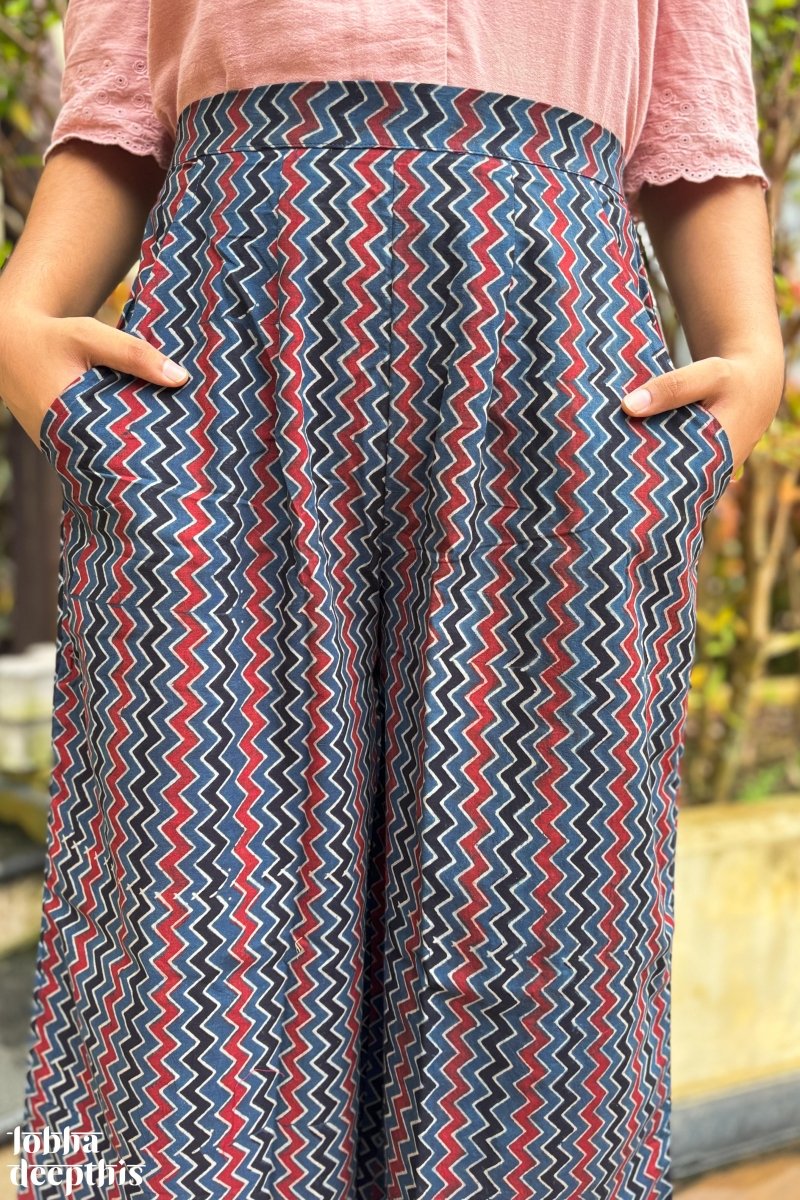 Indigo Blue Zig Zag Ajrakh Short Palazzo - Lobha Deepthis