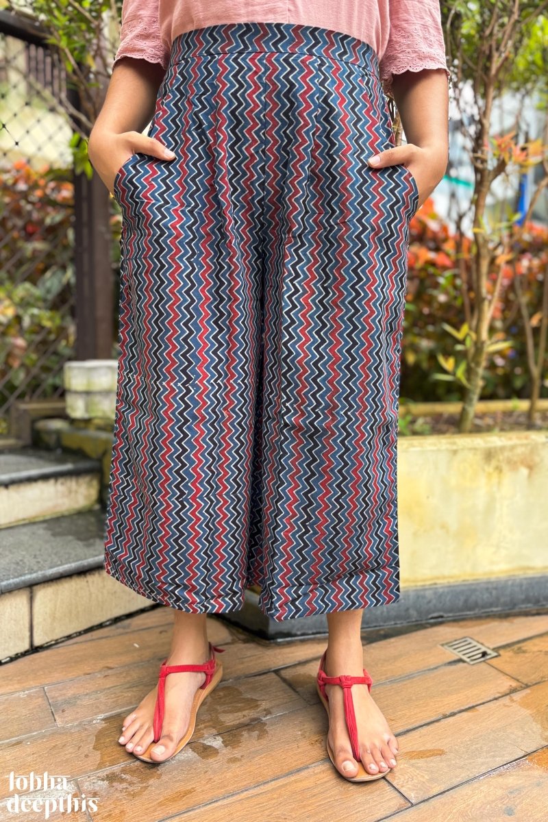 Indigo Blue Zig Zag Ajrakh Short Palazzo - Lobha Deepthis