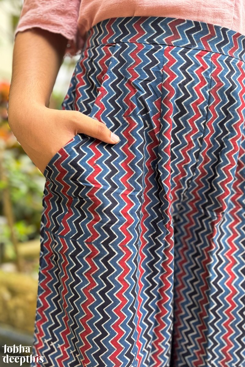Indigo Blue Zig Zag Ajrakh Short Palazzo - Lobha Deepthis