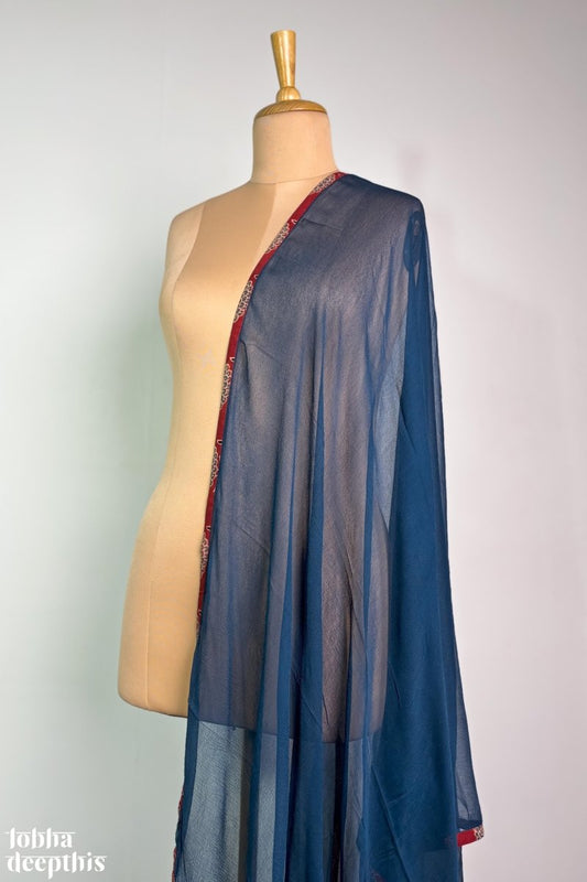 Indigo Chiffon with Ajrakh Border Dupatta - Lobha Deepthis