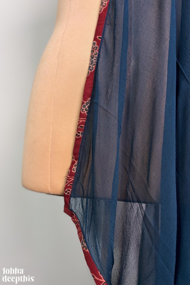 Indigo Chiffon with Ajrakh Border Dupatta - Lobha Deepthis
