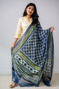 Indigo Tracery Ajrakh Pure Cotton Dupatta - Lobha Deepthis