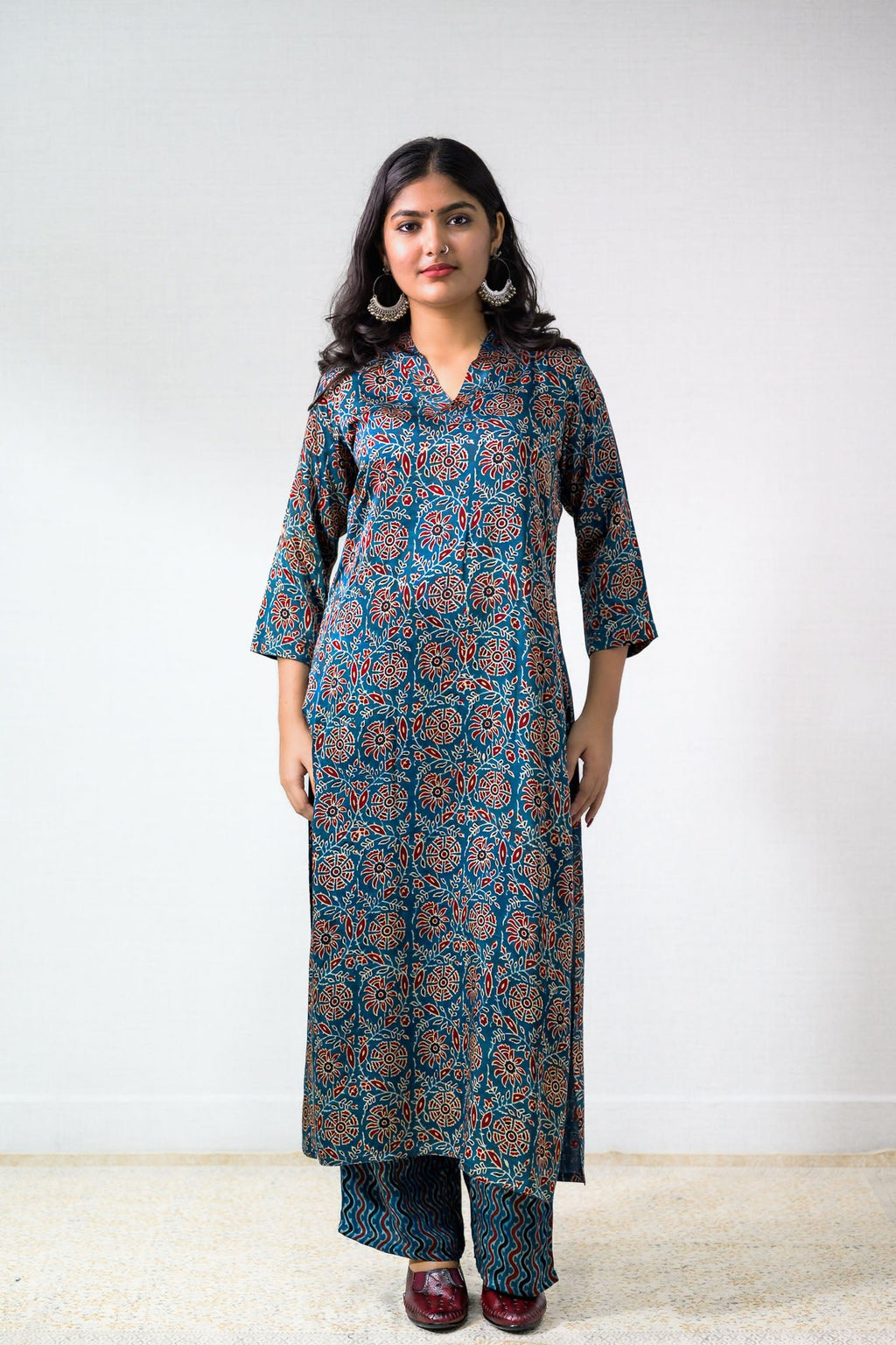 Indigo Vines Modal Ajrakh Kurta - Lobha Deepthis