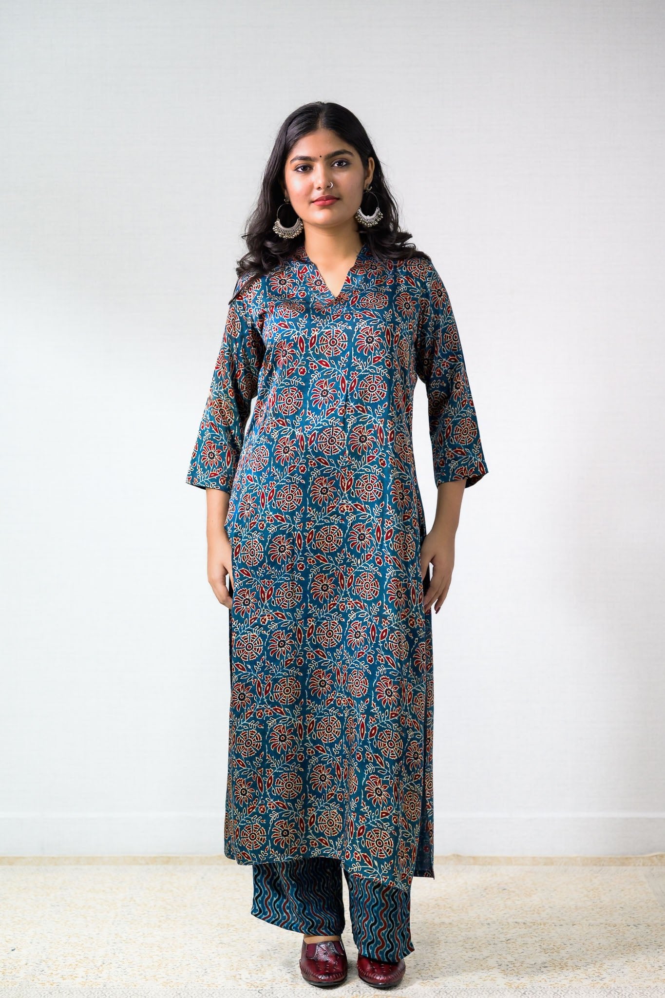 Indigo Vines Modal Ajrakh Kurta - Lobha Deepthis