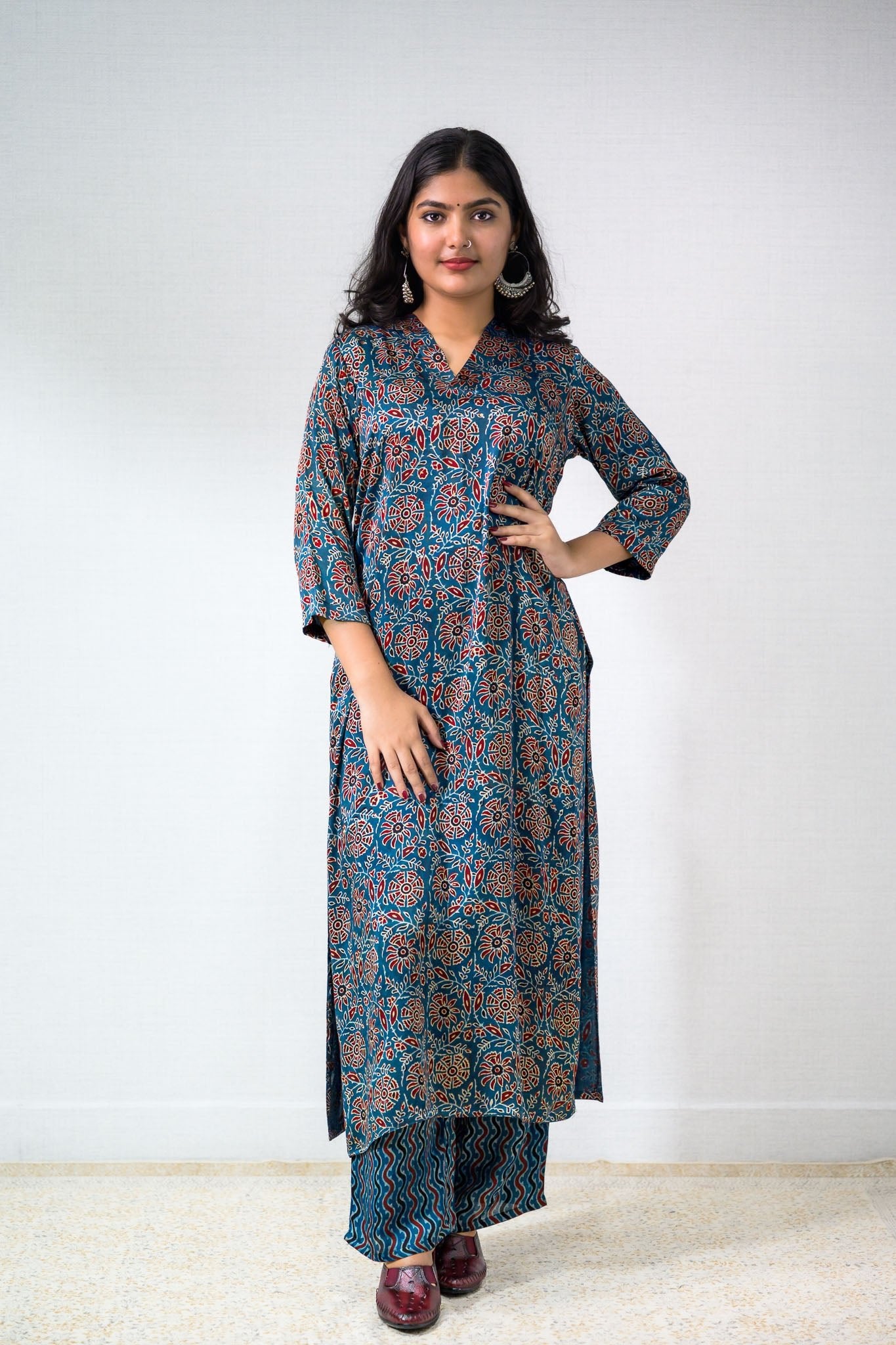 Indigo Vines Modal Ajrakh Kurta - Lobha Deepthis