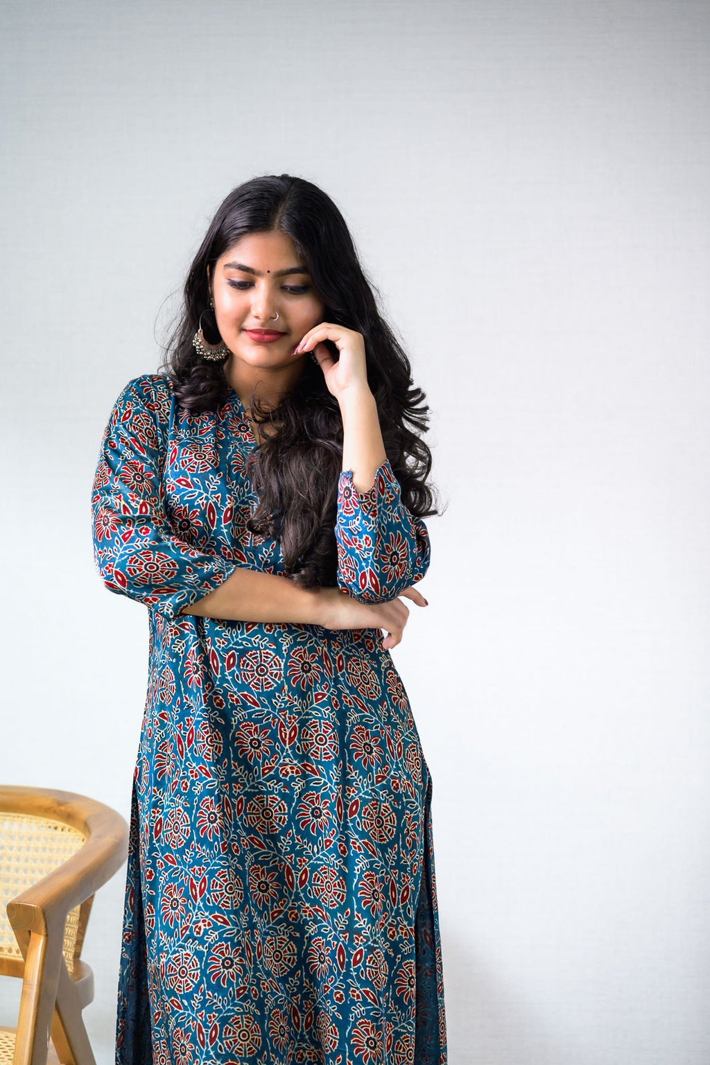 Indigo Vines Modal Ajrakh Kurta - Lobha Deepthis