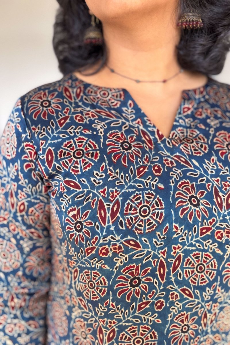 Indigo Vines Modal Ajrakh Kurta - Lobha Deepthis