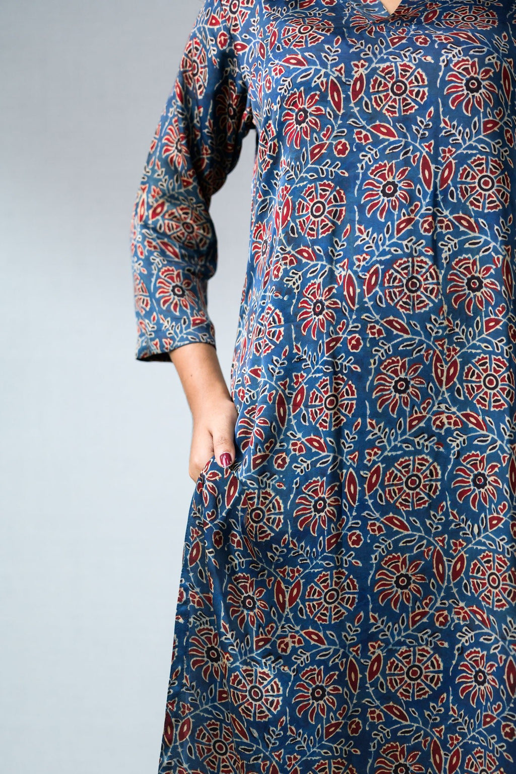 Indigo Vines Modal Ajrakh Kurta - Lobha Deepthis