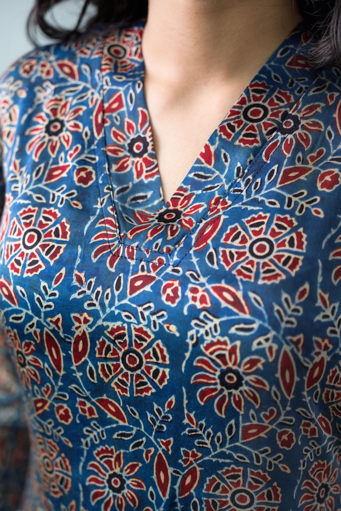 Indigo Vines Modal Ajrakh Kurta - Lobha Deepthis