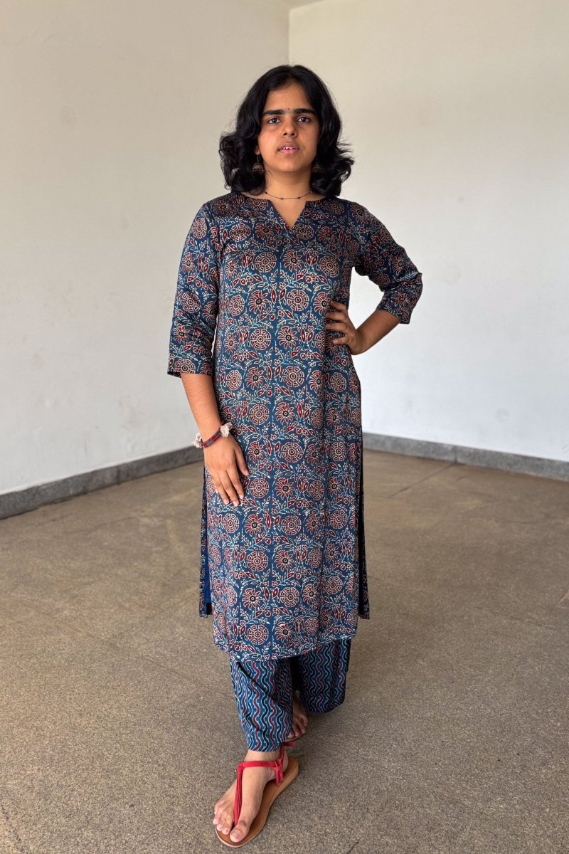 Indigo Vines Modal Ajrakh Kurta - Lobha Deepthis