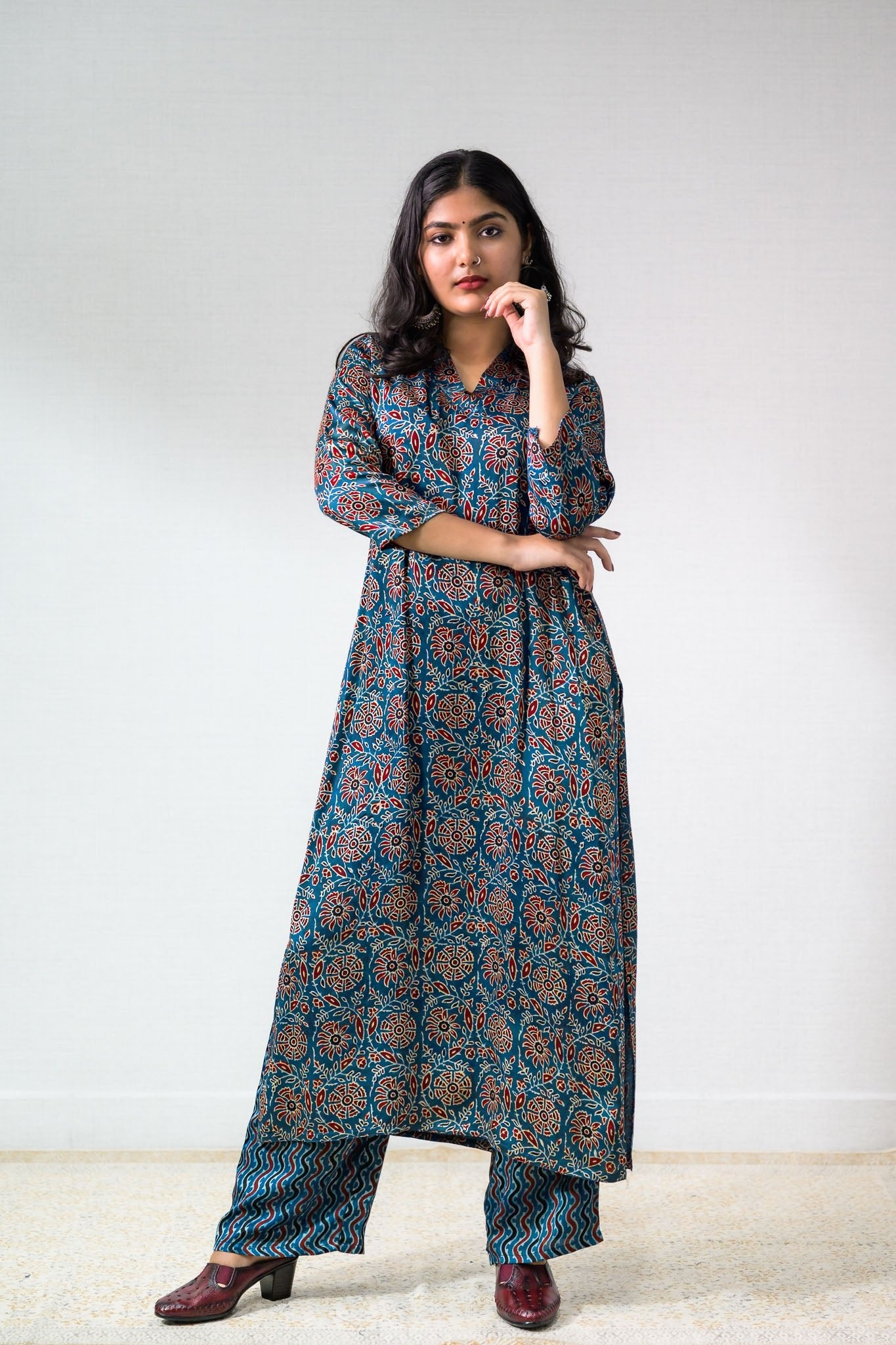 Indigo Vines Modal Ajrakh Kurta - Lobha Deepthis