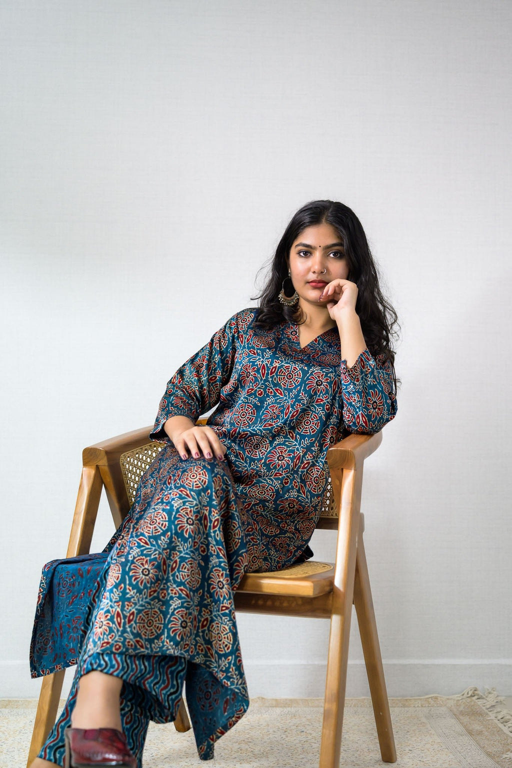 Indigo Vines Modal Ajrakh Kurta - Lobha Deepthis
