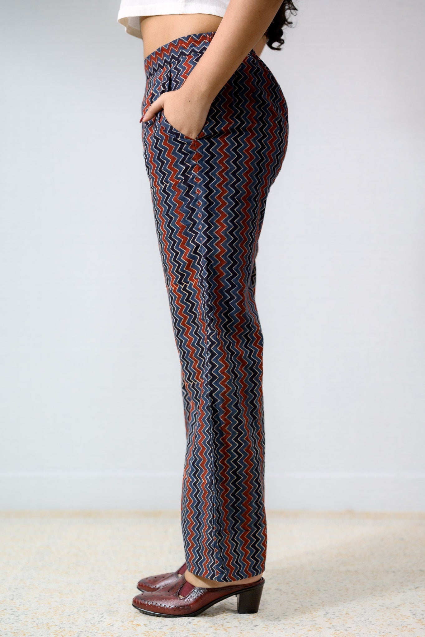 Indigo Zig Zag Ajrakh Cotton Parallel Pants - Lobha Deepthis