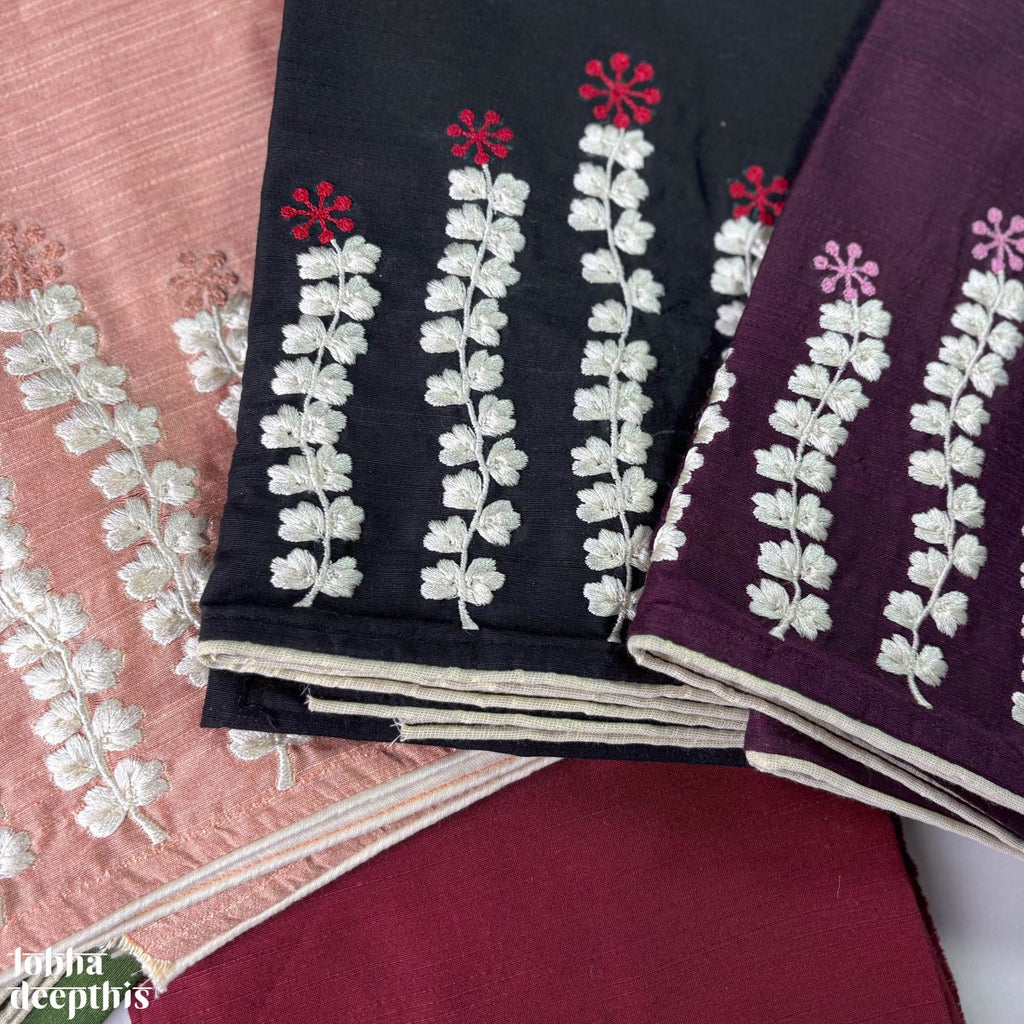 Ivory Florals Embroidery Blouse Piece - Lobha Deepthis