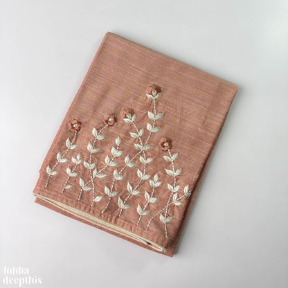 Ivory Leaves Embroidery Blouse Piece - Lobha Deepthis