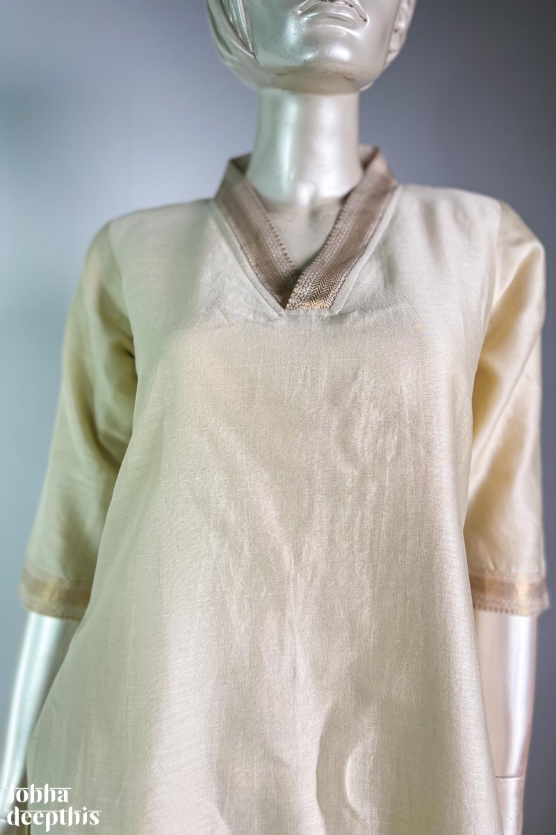 Ivory Maheshwari Silk Collar Kurta - Lobha Deepthis