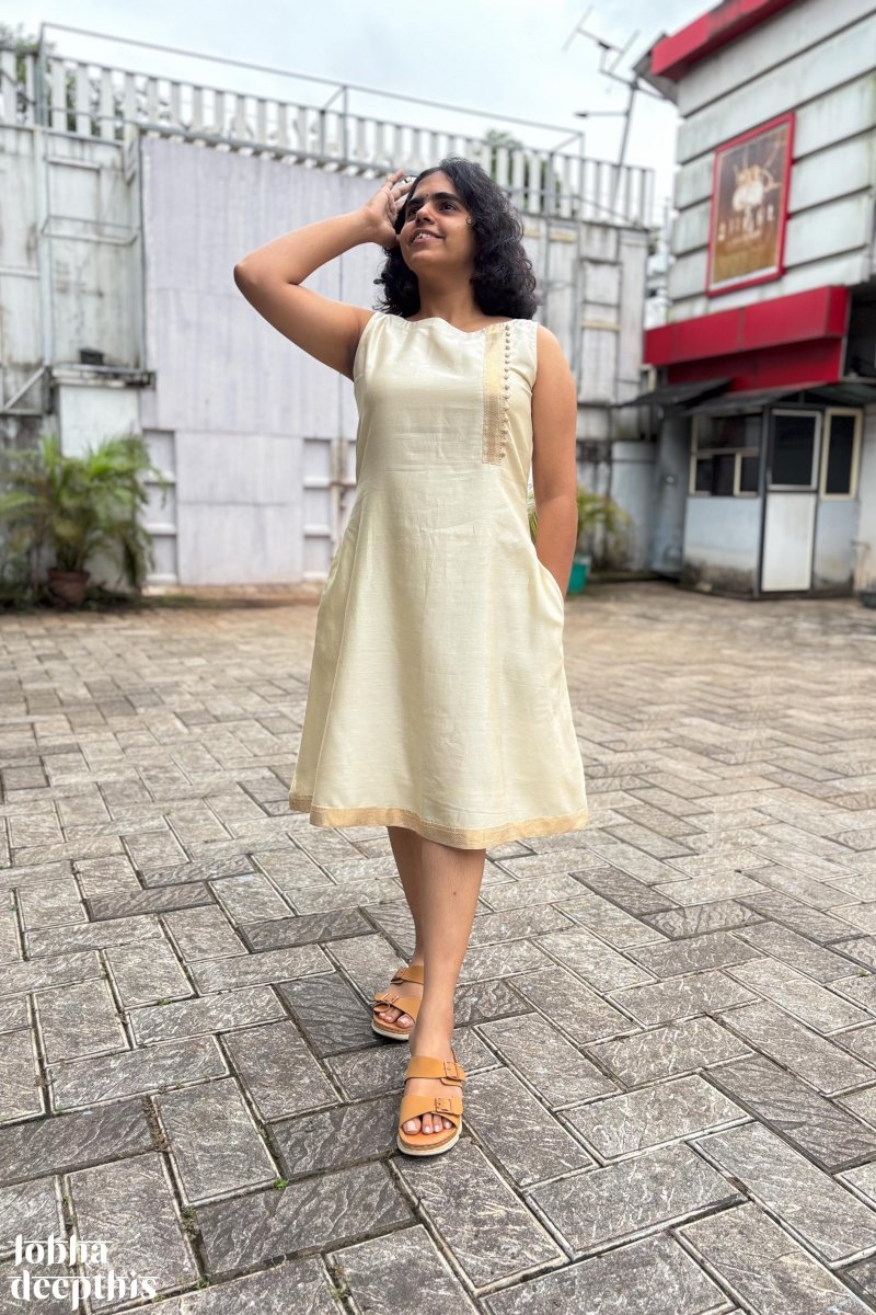 Ivory Maheshwari Silk Dress - Lobha Deepthis