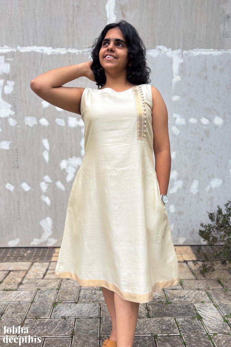 Ivory Maheshwari Silk Dress - Lobha Deepthis