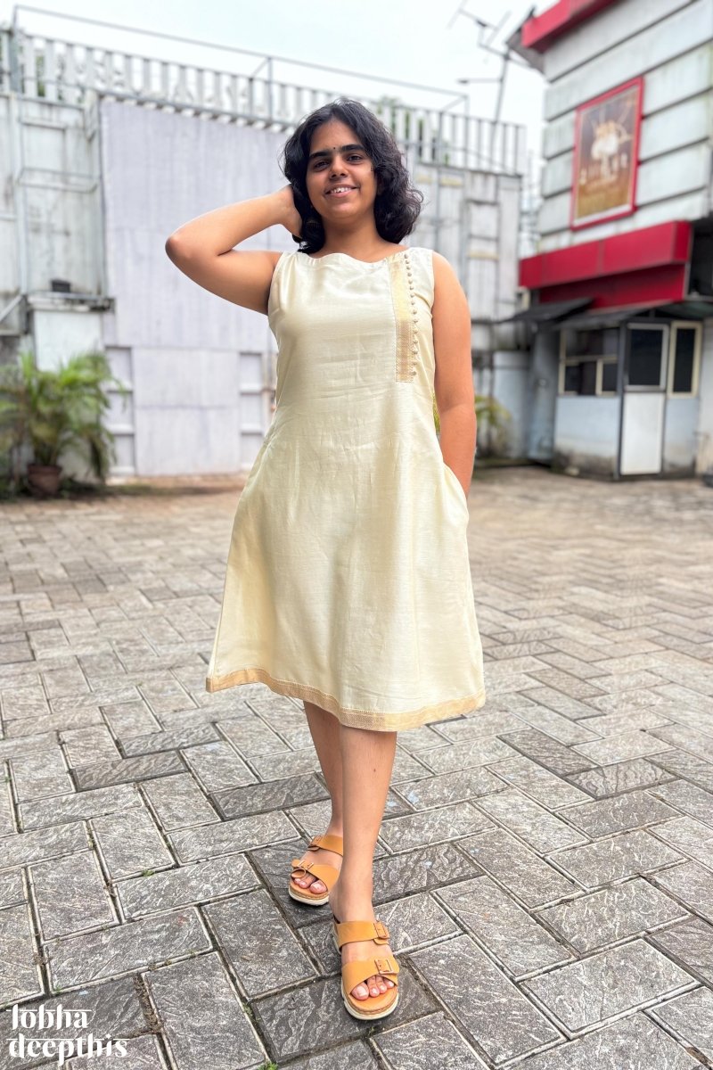 Ivory Maheshwari Silk Dress - Lobha Deepthis