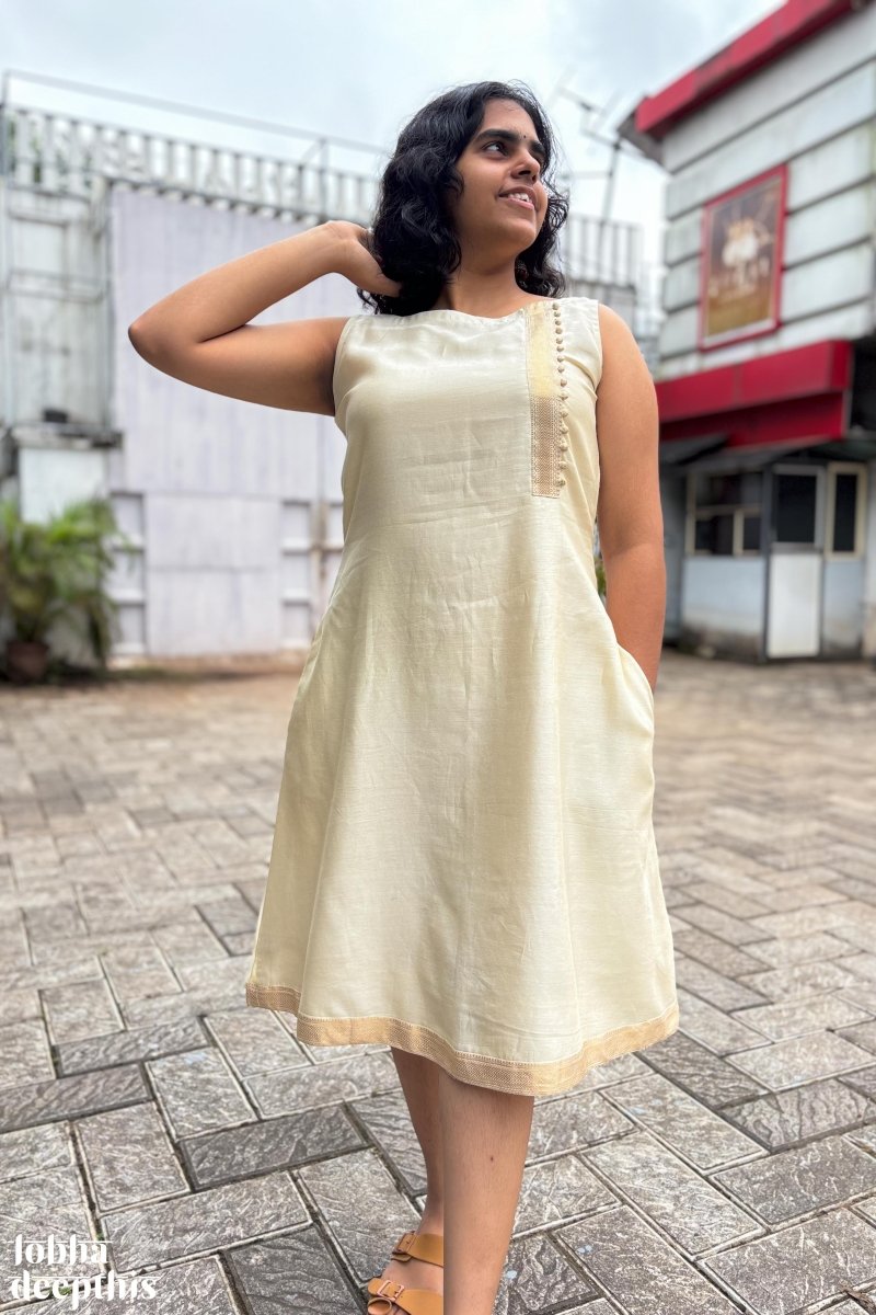 Ivory Maheshwari Silk Dress - Lobha Deepthis