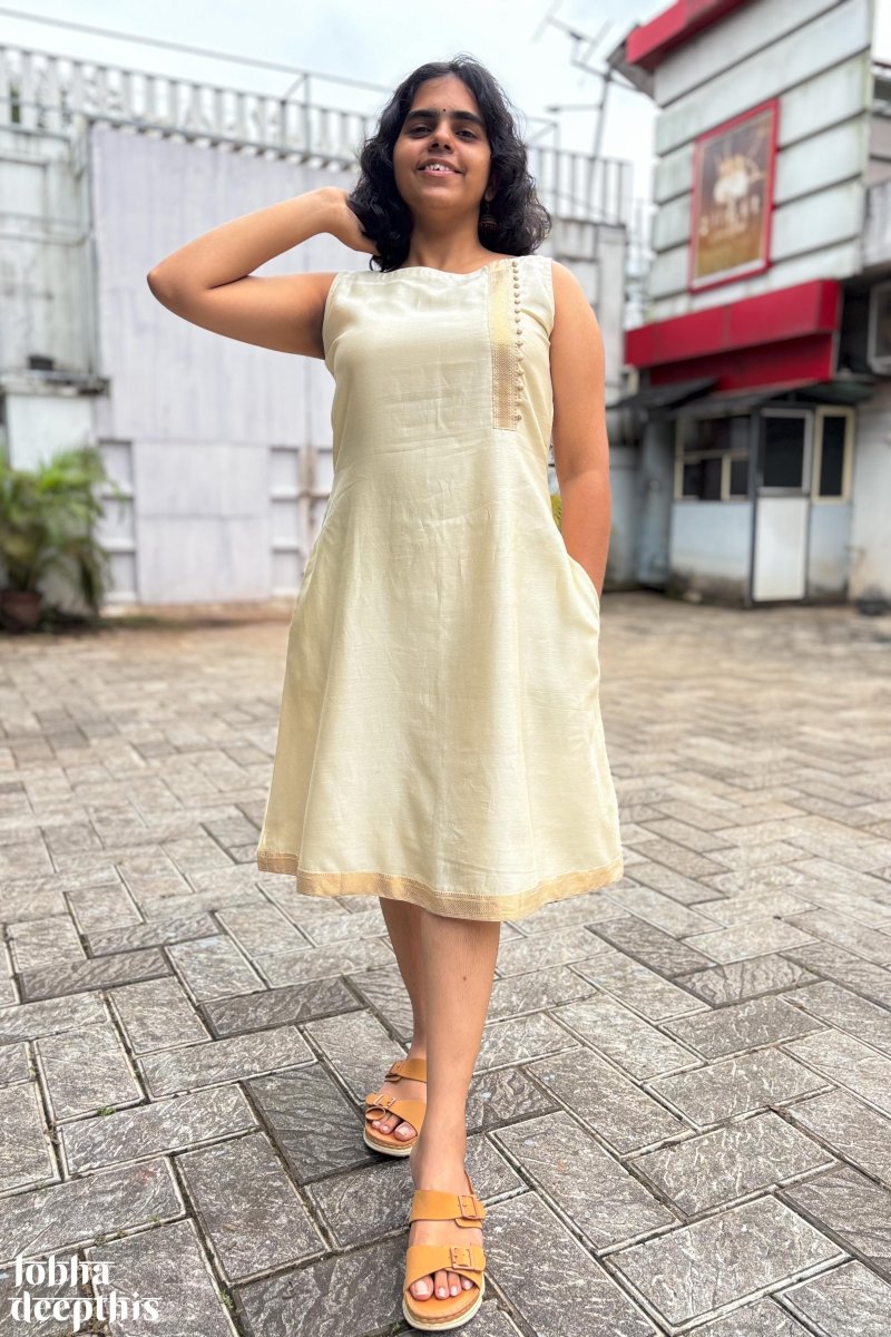 Ivory Maheshwari Silk Dress - Lobha Deepthis