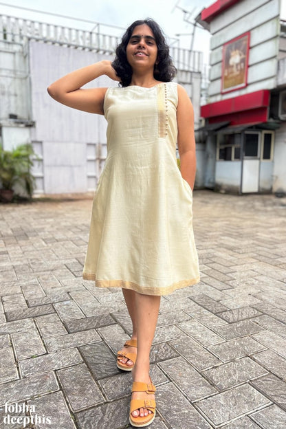 Ivory Maheshwari Silk Dress - Lobha Deepthis