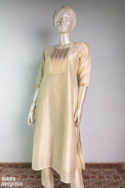 Ivory Maheshwari Silk Round Neck Kurta - Lobha Deepthis