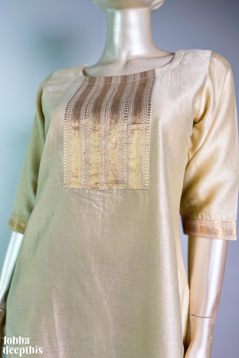 Ivory Maheshwari Silk Round Neck Kurta - Lobha Deepthis