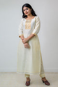 Ivory Maheshwari Silk Round Neck Kurta - Lobha Deepthis