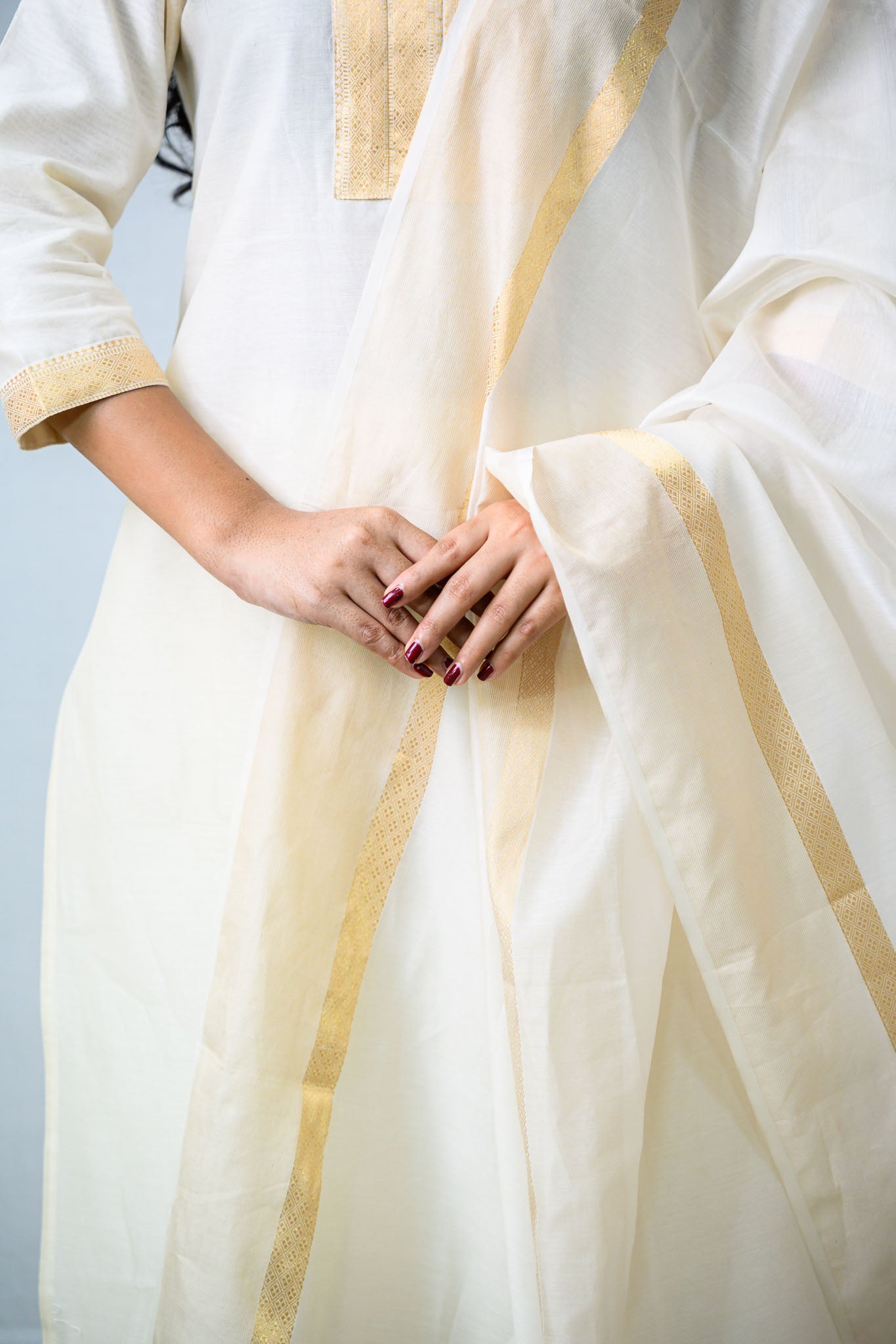 Ivory Maheshwari Silk Round Neck Kurta - Lobha Deepthis