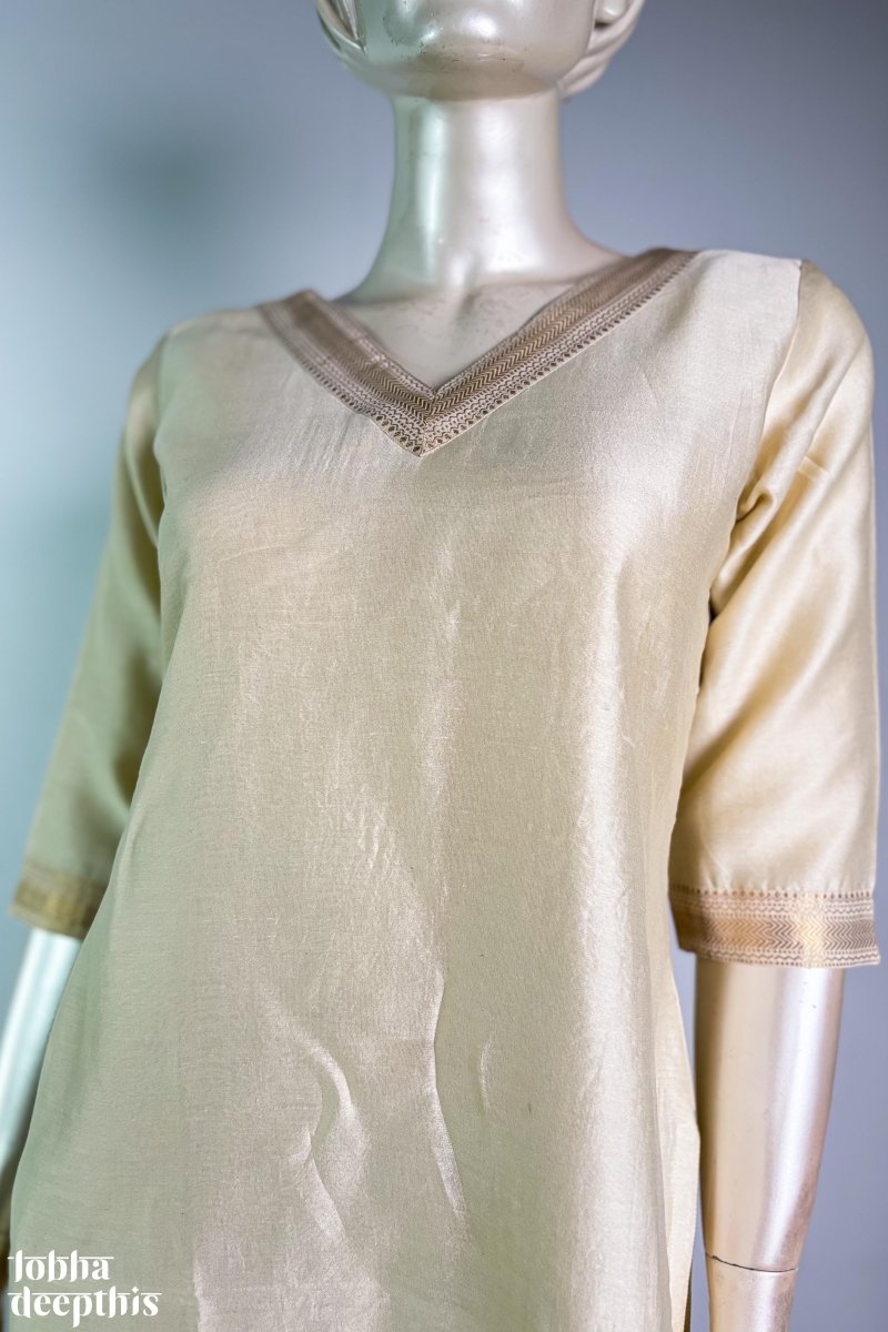 Ivory Maheshwari Silk V Neck Kurta - Lobha Deepthis